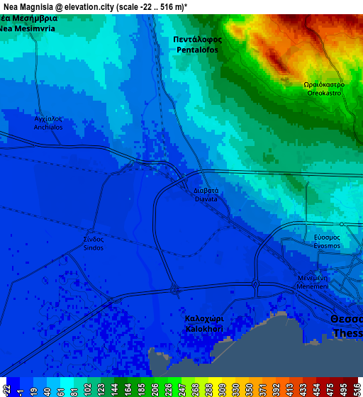 Zoom OUT 2x Néa Magnisía, Greece elevation map