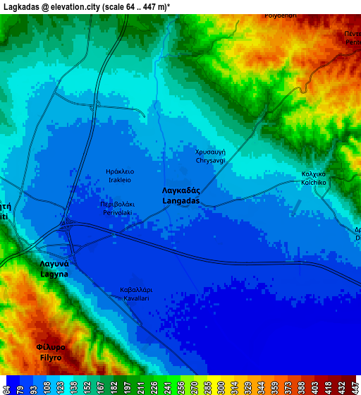 Zoom OUT 2x Lagkadás, Greece elevation map