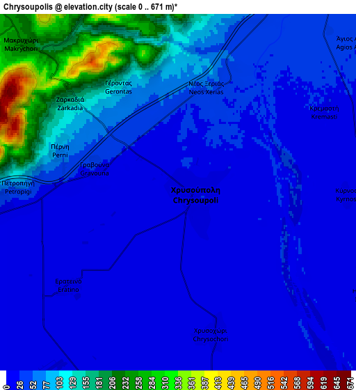 Zoom OUT 2x Chrysoúpolis, Greece elevation map