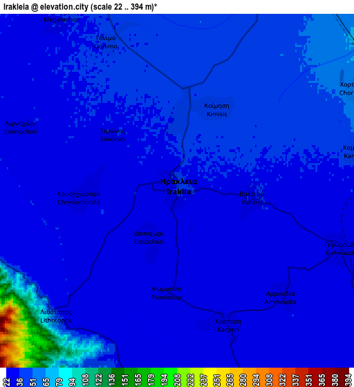 Zoom OUT 2x Irákleia, Greece elevation map