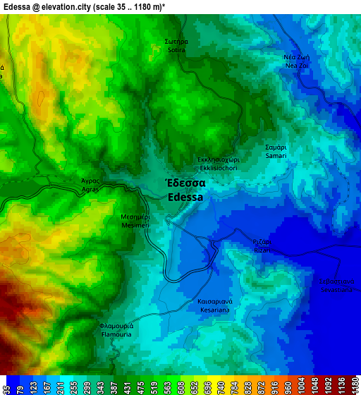 Zoom OUT 2x Édessa, Greece elevation map