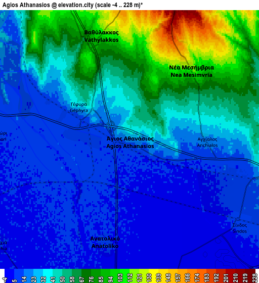 Zoom OUT 2x Ágios Athanásios, Greece elevation map