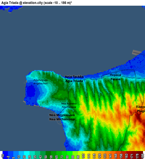 Zoom OUT 2x Agía Triáda, Greece elevation map