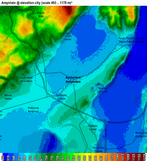 Zoom OUT 2x Amýntaio, Greece elevation map