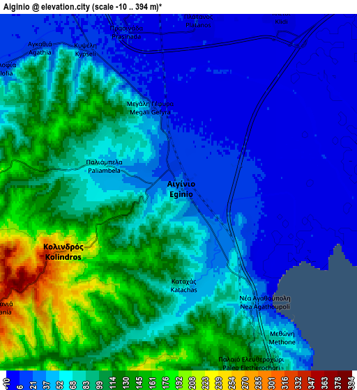 Zoom OUT 2x Aigínio, Greece elevation map