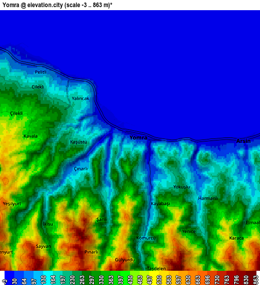 Zoom OUT 2x Yomra, Turkey elevation map