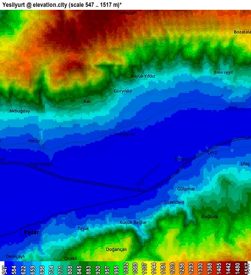 Zoom OUT 2x Yeşilyurt, Turkey elevation map