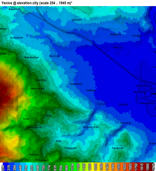 Zoom OUT 2x Yenice, Turkey elevation map