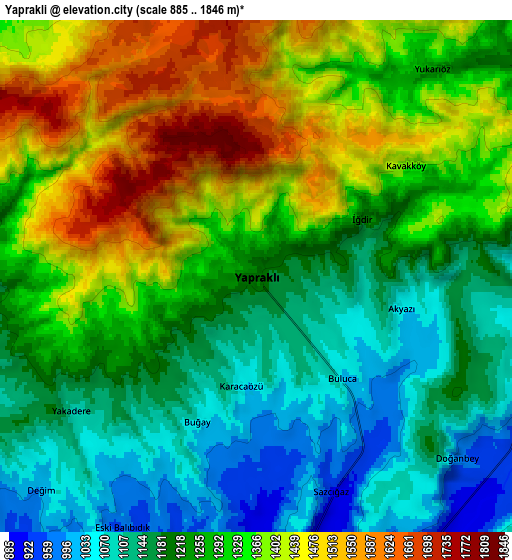 Zoom OUT 2x Yapraklı, Turkey elevation map