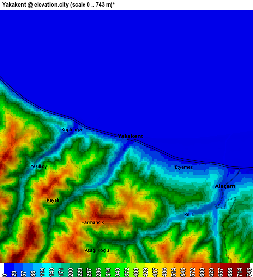 Zoom OUT 2x Yakakent, Turkey elevation map