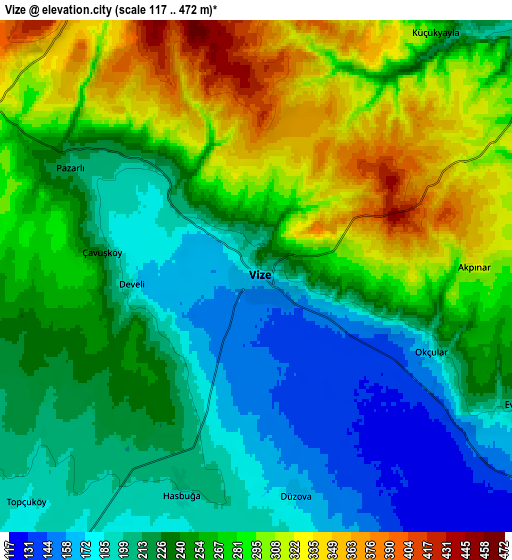 Zoom OUT 2x Vize, Turkey elevation map