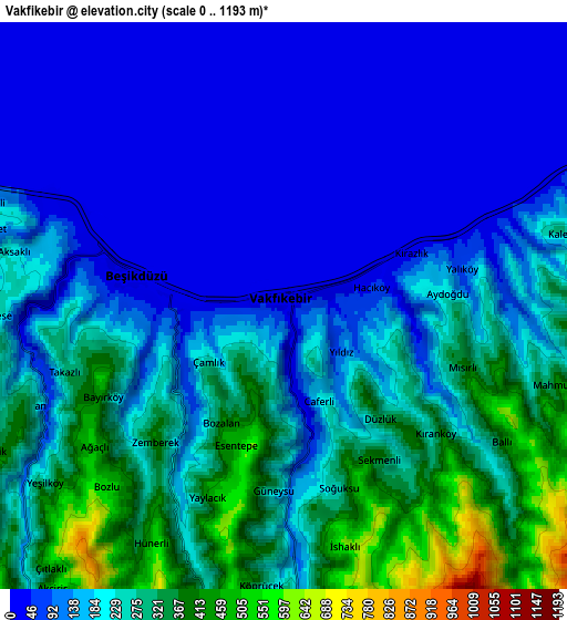 Zoom OUT 2x Vakfıkebir, Turkey elevation map