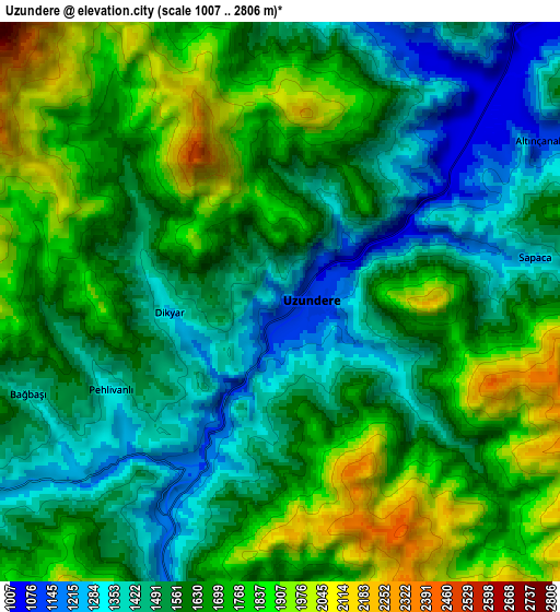 Zoom OUT 2x Uzundere, Turkey elevation map