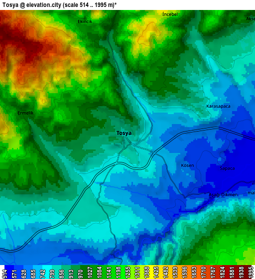 Zoom OUT 2x Tosya, Turkey elevation map