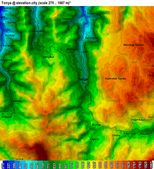 Zoom OUT 2x Tonya, Turkey elevation map