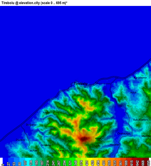 Zoom OUT 2x Tirebolu, Turkey elevation map