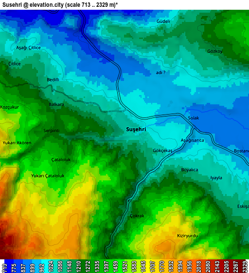 Zoom OUT 2x Suşehri, Turkey elevation map