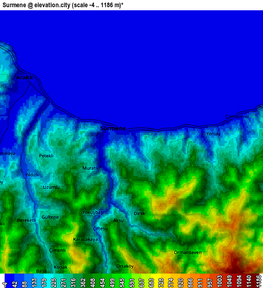 Zoom OUT 2x Sürmene, Turkey elevation map