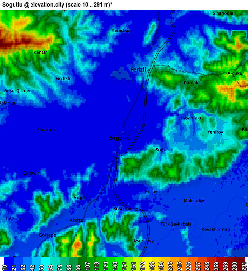 Zoom OUT 2x Söğütlü, Turkey elevation map