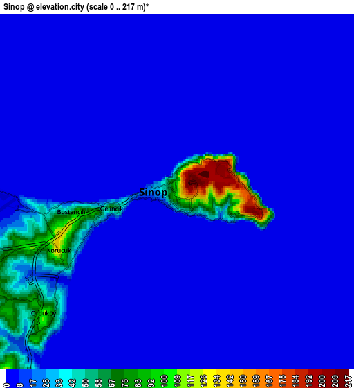 Zoom OUT 2x Sinop, Turkey elevation map