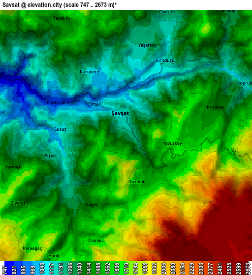 Zoom OUT 2x Şavşat, Turkey elevation map