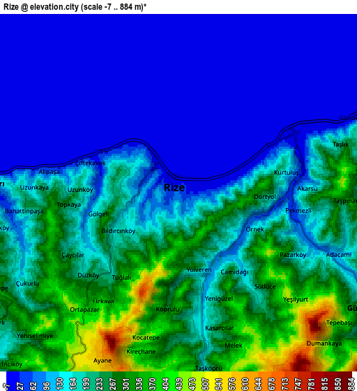 Zoom OUT 2x Rize, Turkey elevation map