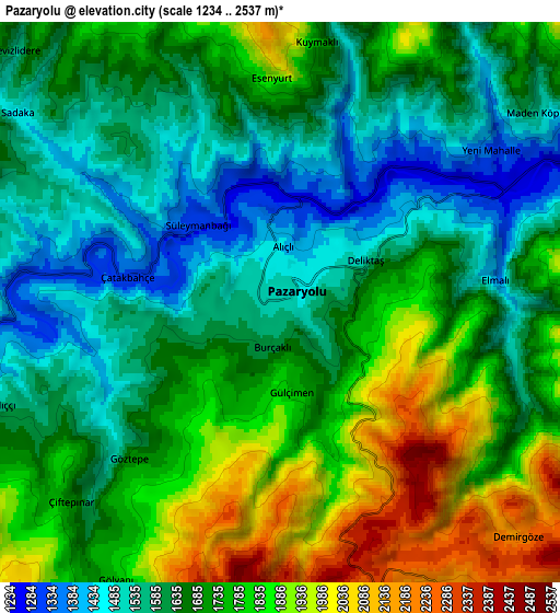 Zoom OUT 2x Pazaryolu, Turkey elevation map