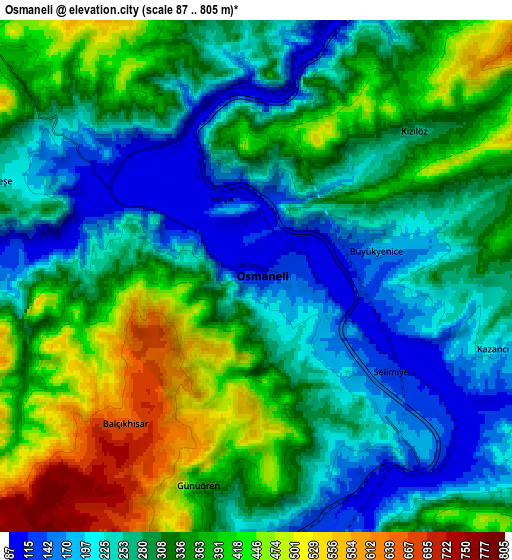 Zoom OUT 2x Osmaneli, Turkey elevation map