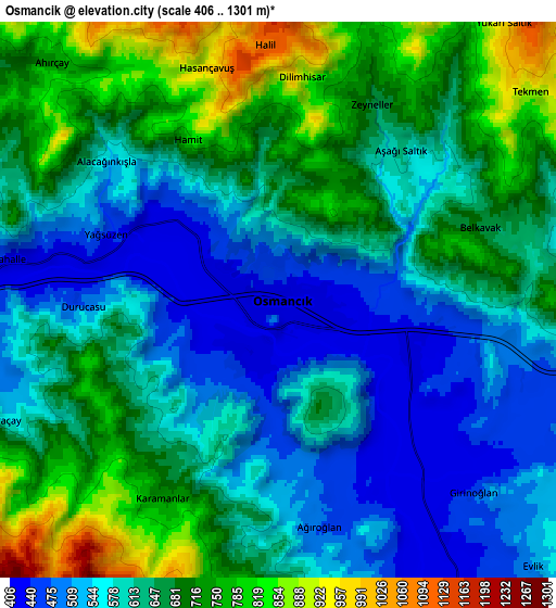 Zoom OUT 2x Osmancık, Turkey elevation map