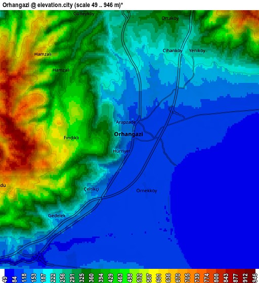 Zoom OUT 2x Orhangazi, Turkey elevation map