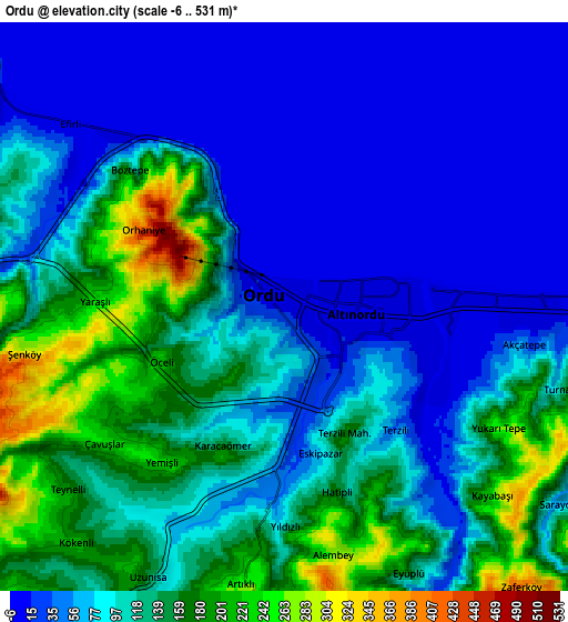 Zoom OUT 2x Ordu, Turkey elevation map