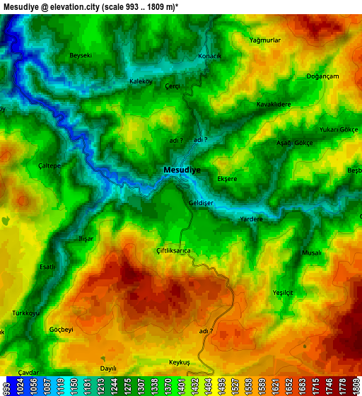 Zoom OUT 2x Mesudiye, Turkey elevation map