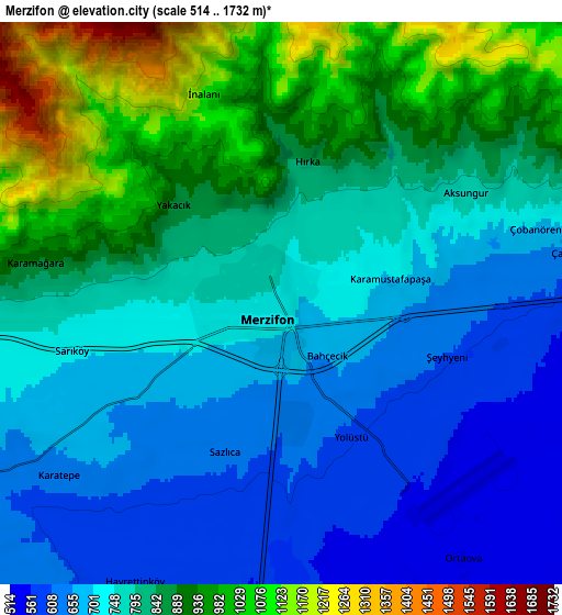 Zoom OUT 2x Merzifon, Turkey elevation map