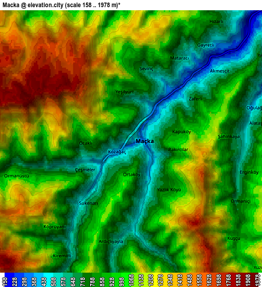 Zoom OUT 2x Maçka, Turkey elevation map