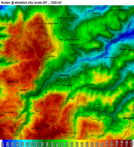 Zoom OUT 2x Kumru, Turkey elevation map