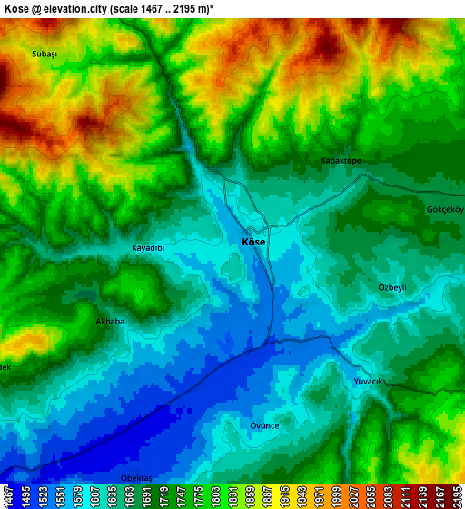 Zoom OUT 2x Köse, Turkey elevation map