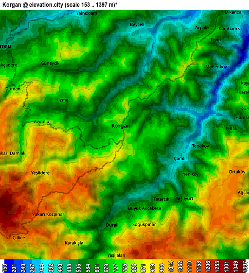 Zoom OUT 2x Korgan, Turkey elevation map