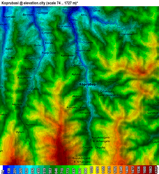 Zoom OUT 2x Köprübaşı, Turkey elevation map