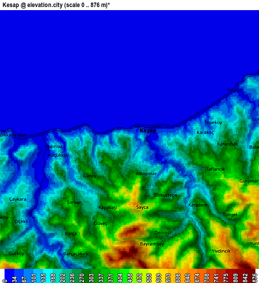 Zoom OUT 2x Keşap, Turkey elevation map