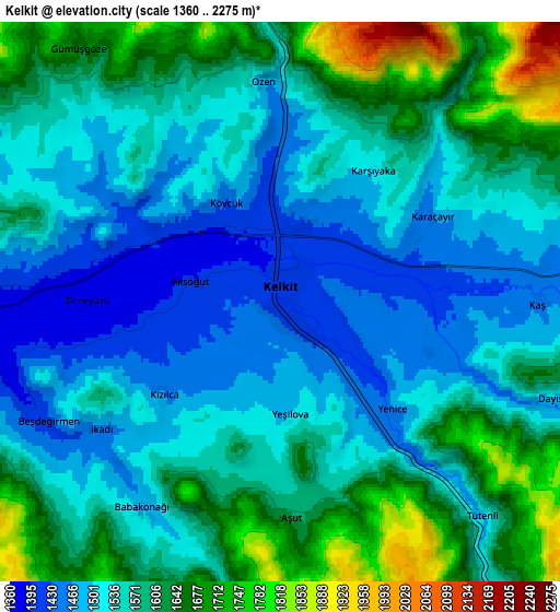 Zoom OUT 2x Kelkit, Turkey elevation map