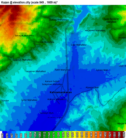 Zoom OUT 2x Kazan, Turkey elevation map