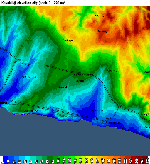 Zoom OUT 2x Kavaklı, Turkey elevation map