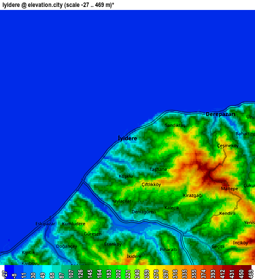 Zoom OUT 2x İyidere, Turkey elevation map