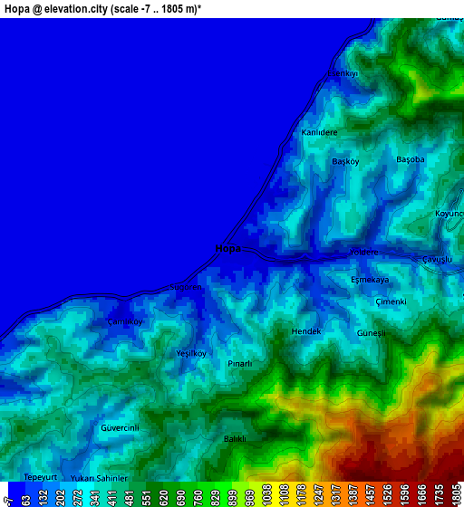 Zoom OUT 2x Hopa, Turkey elevation map