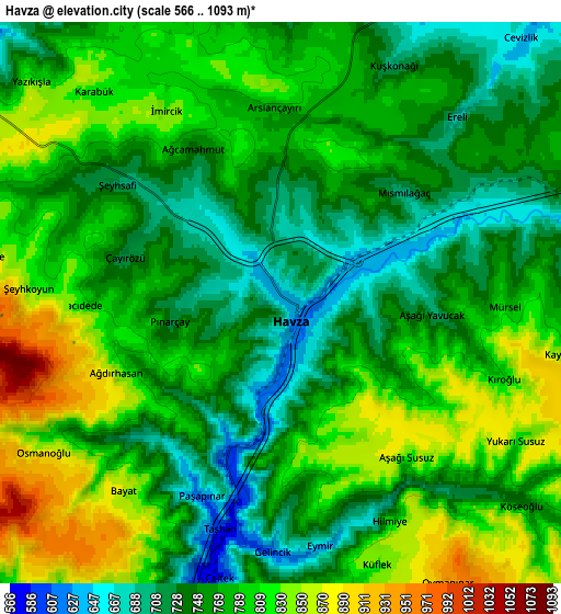 Zoom OUT 2x Havza, Turkey elevation map