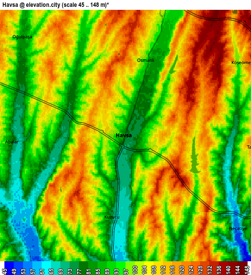 Zoom OUT 2x Havsa, Turkey elevation map