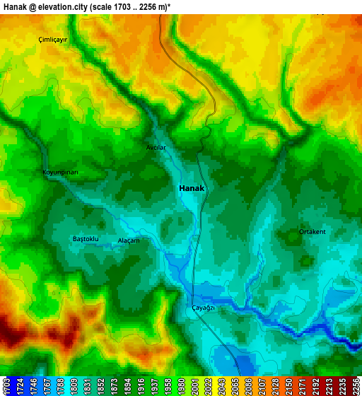 Zoom OUT 2x Hanak, Turkey elevation map