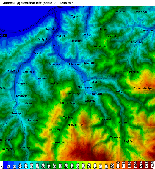 Zoom OUT 2x Güneysu, Turkey elevation map