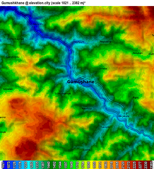 Zoom OUT 2x Gumushkhane, Turkey elevation map