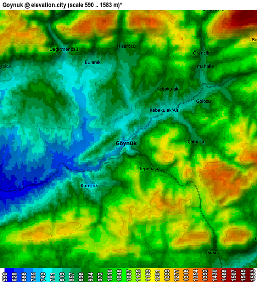 Zoom OUT 2x Göynük, Turkey elevation map